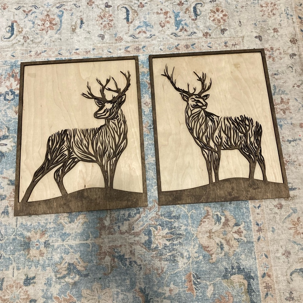 HOMEMADE Wood laser engraved set of 2 buck art signs 13”x10.5”